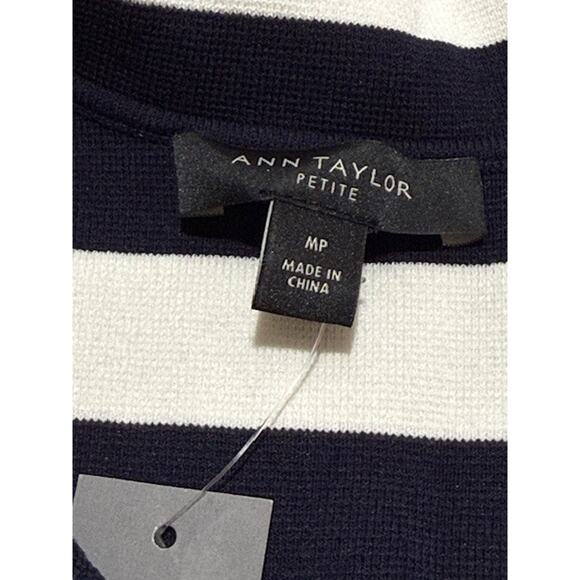 NWT Ann Taylor Women's Black/White Striped Polo Crop Sweater Top - Size M/P - Picture 8 of 12